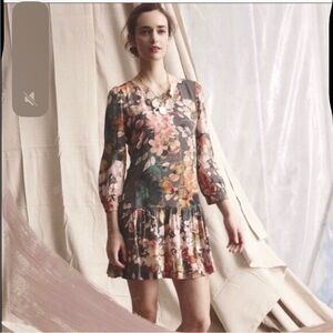 Meadow Rue Anthropologie drop waist floral mini dress size 2